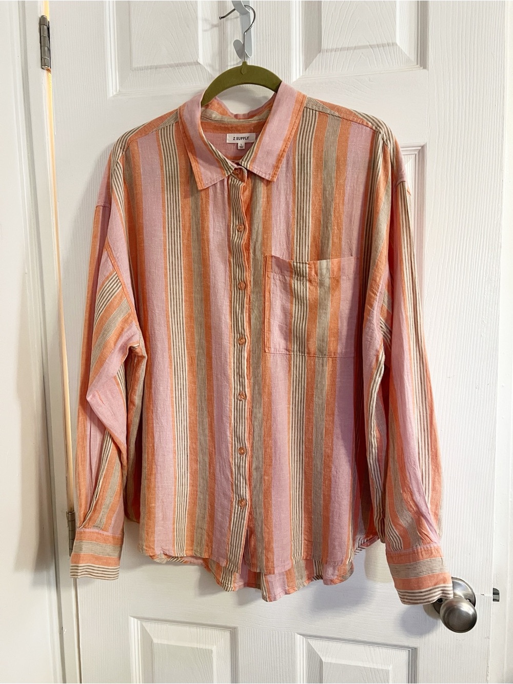 Z Supply Pastel Stripe Button-Down Shirt in Pink and Orange